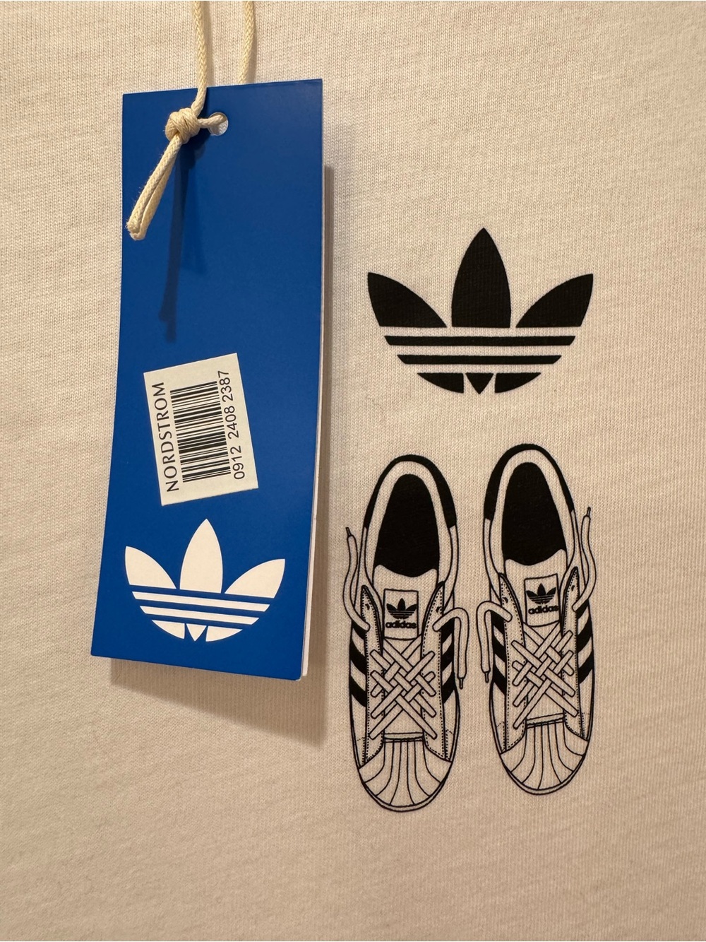adidas White T-Shirt with Black Trefoil and Sneaker Print - Boy Size L. - Picture 3 of 5